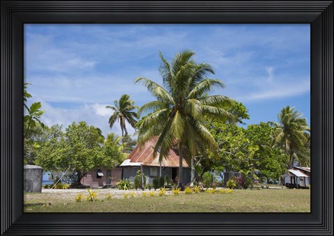 Framed Fiji, Southern Lau Group, Island of Fulanga. Village of Fulanga. Typical village home. Print