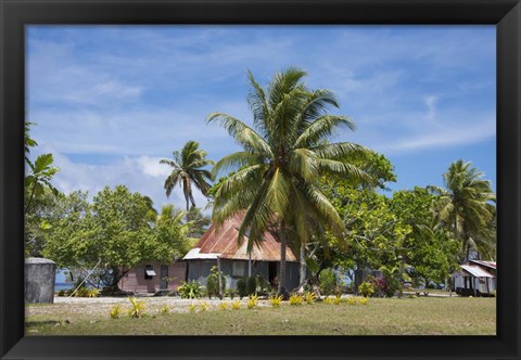 Framed Fiji, Southern Lau Group, Island of Fulanga. Village of Fulanga. Typical village home. Print