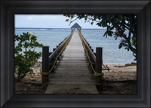 Framed Long wooden pier, Coral Coast, Viti Levu, Fiji, South Pacific Print