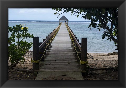 Framed Long wooden pier, Coral Coast, Viti Levu, Fiji, South Pacific Print