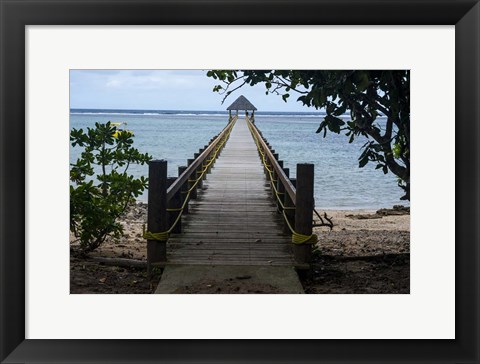 Framed Long wooden pier, Coral Coast, Viti Levu, Fiji, South Pacific Print