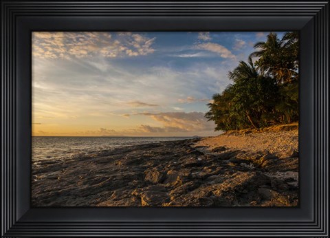 Framed Late afternoon light on a beach on Beachcomber island, Mamanucas Islands, Fiji, South Pacific Print