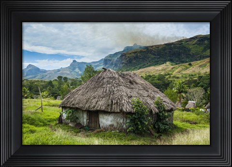 Framed Traditional thatched roofed huts in Navala in the Ba Highlands, Fiji Print