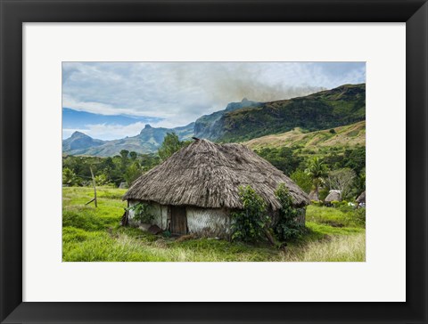 Framed Traditional thatched roofed huts in Navala in the Ba Highlands, Fiji Print