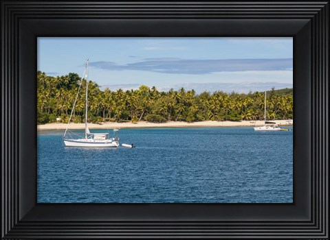 Framed Little sailboat in the blue lagoon, Yasawa, Fiji, South Pacific Print