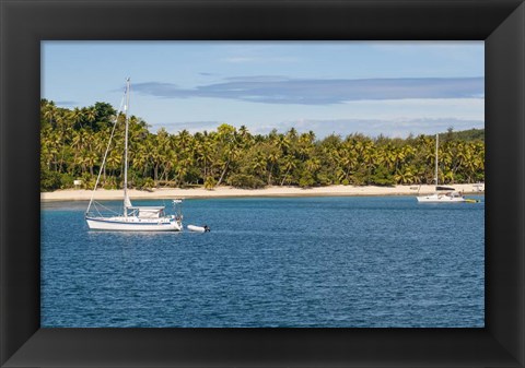 Framed Little sailboat in the blue lagoon, Yasawa, Fiji, South Pacific Print