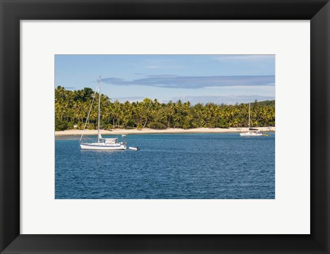 Framed Little sailboat in the blue lagoon, Yasawa, Fiji, South Pacific Print