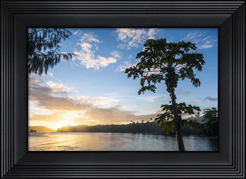 Framed Sunset over the beach of resort, Nacula Island, Yasawa, Fiji, South Pacific Print