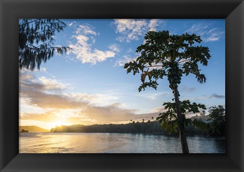 Framed Sunset over the beach of resort, Nacula Island, Yasawa, Fiji, South Pacific Print