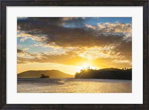 Framed Sunset over the beach, Nacula Island, Yasawa, Fiji Print
