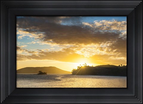 Framed Sunset over the beach, Nacula Island, Yasawa, Fiji Print