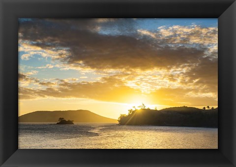 Framed Sunset over the beach, Nacula Island, Yasawa, Fiji Print