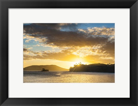 Framed Sunset over the beach, Nacula Island, Yasawa, Fiji Print