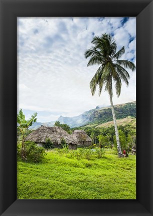 Framed Traditional thatched roofed huts in Navala in the Ba Highlands of Viti Levu, Fiji, South Pacific Print