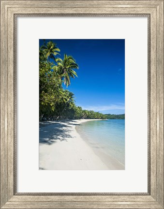 Framed White sand beach and water at the Nanuya Lailai island, the blue lagoon, Fiji Print