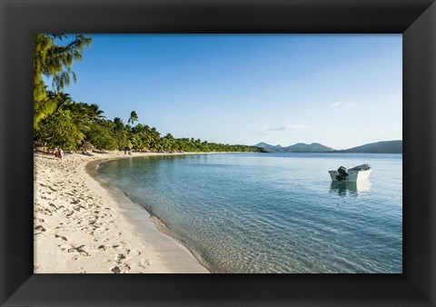 Framed White sand beach, Oarsman Bay, Yasawa, Fiji, South Pacific Print