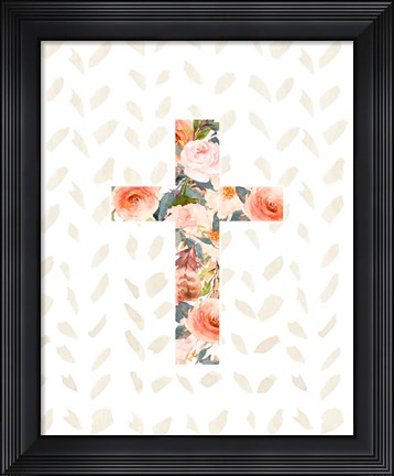 Framed Orange Floral Cross Print