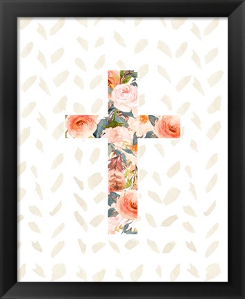 Framed Orange Floral Cross Print
