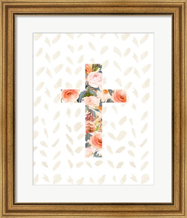Framed Orange Floral Cross Print