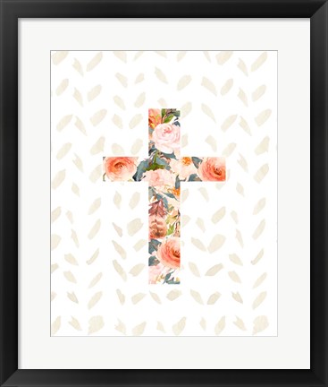 Framed Orange Floral Cross Print