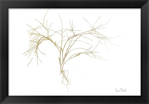 Framed Twiggy Algae Gold on White Print