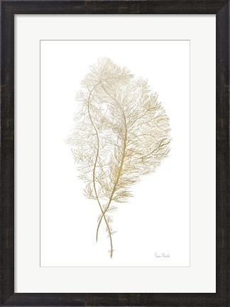 Framed Fern Algae Gold on White Print