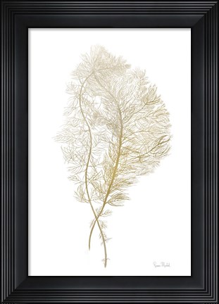 Framed Fern Algae Gold on White Print