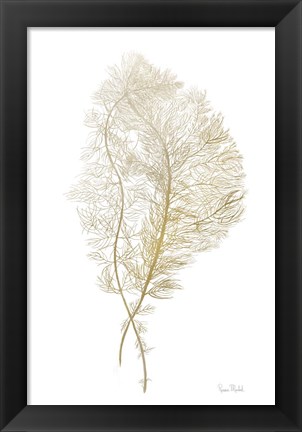 Framed Fern Algae Gold on White Print