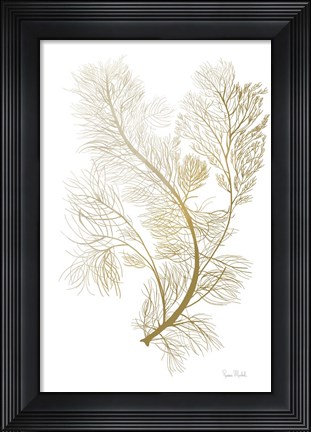 Framed Fern Algae Gold on White 2 Print