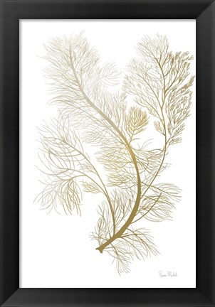 Framed Fern Algae Gold on White 2 Print