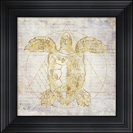 Framed Turtle Geometric Gold Print