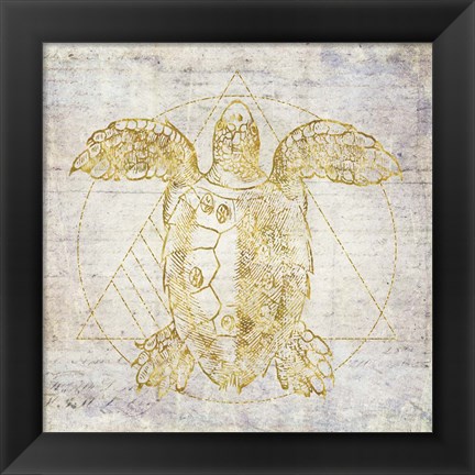 Framed Turtle Geometric Gold Print