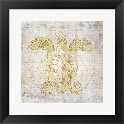 Framed Turtle Geometric Gold Print