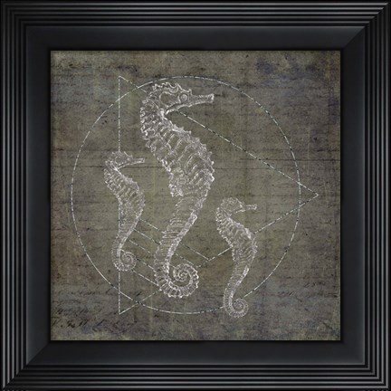 Framed Seahorse Geometric Silver Print