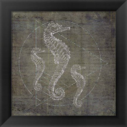 Framed Seahorse Geometric Silver Print