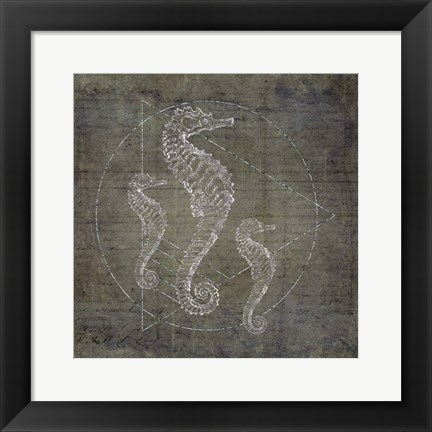 Framed Seahorse Geometric Silver Print