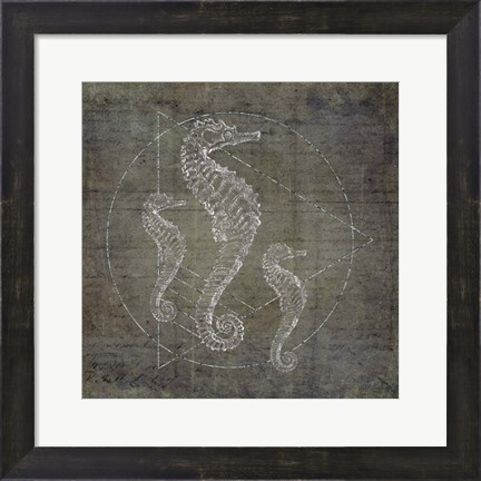 Framed Seahorse Geometric Silver Print