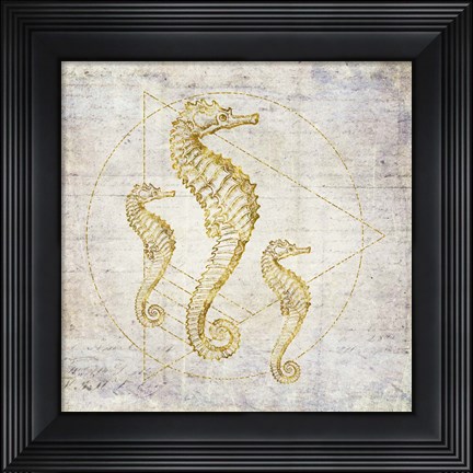 Framed Seahorse Geometric Gold Print