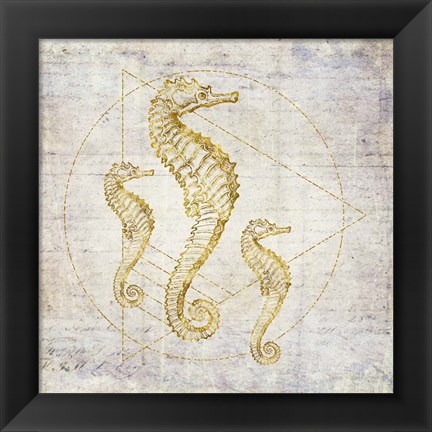 Framed Seahorse Geometric Gold Print