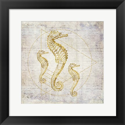 Framed Seahorse Geometric Gold Print