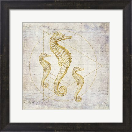 Framed Seahorse Geometric Gold Print