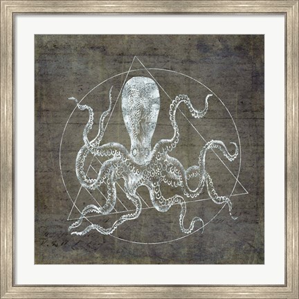 Framed Octopus Geometric Silver Print