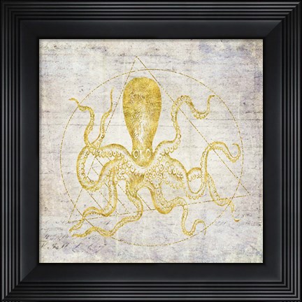 Framed Octopus Geometric Gold Print