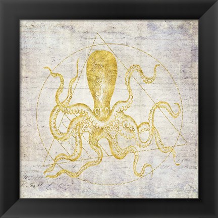 Framed Octopus Geometric Gold Print