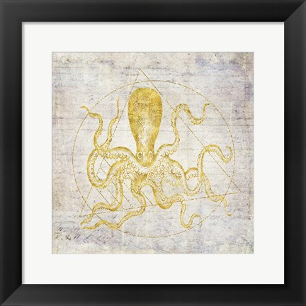 Framed Octopus Geometric Gold Print