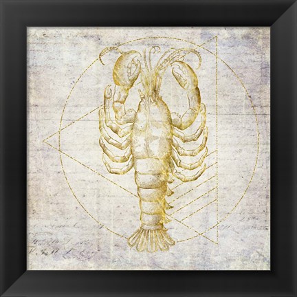 Framed Lobster Geometric Gold Print