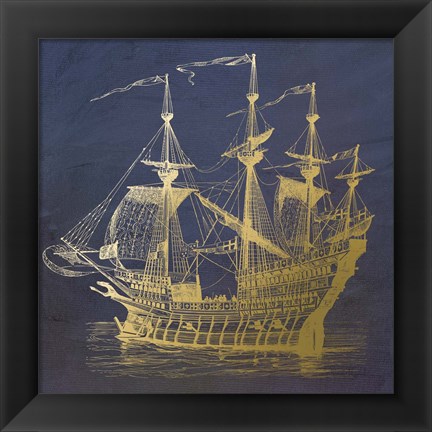 Framed Gold Ship Print