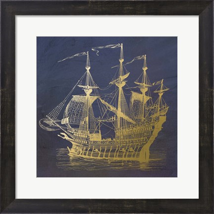 Framed Gold Ship Print