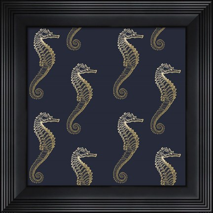 Framed Gold Seahorse Pattern Print