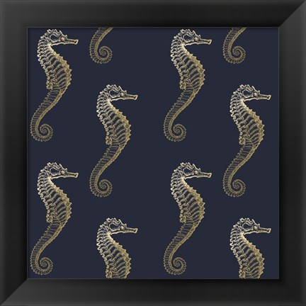 Framed Gold Seahorse Pattern Print
